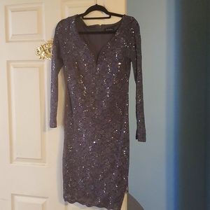 Marina silver beaded evening short dress